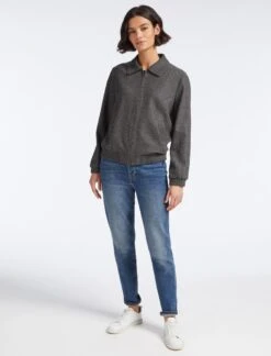 Lexi Wool Bomber Jacket - Charcoal Navy Black Check -Cheap Closet Curation Store SP23 JK36 LEXI CHARCOAL NAVY BLACK CHECK LS 26261