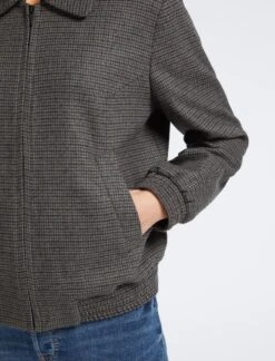 Lexi Wool Bomber Jacket - Charcoal Navy Black Check -Cheap Closet Curation Store SP23 JK36 LEXI CHARCOAL NAVY BLACK CHECK LS 26285