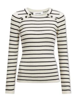 Frieda Wool Jumper - Cream Black Stripe -Cheap Closet Curation Store SP23 K114 FRIEDA CREAM BLACK STRIPE CO