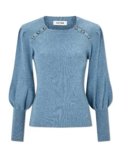 Eva Wool Round Neck Jumper - Mid Blue -Cheap Closet Curation Store SP23 K115 EVA MIDBLUE CO