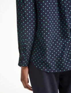 Skyla Silk Shirt - Navy Turquoise Polka Dot -Cheap Closet Curation Store SP23 S35 SKYLA NAVYTURQUOISEPOLKADOT LS 0387