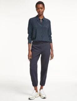 Skyla Silk Shirt - Navy Turquoise Polka Dot -Cheap Closet Curation Store SP23 S35 SKYLA NAVYTURQUOISEPOLKADOT LS 0389