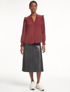 Stella Silk Shirt - Lipstick White Polka Dot -Cheap Closet Curation Store SP23 S46 STELLA LIPSTICKWHITEPOLKADOT LS 0445