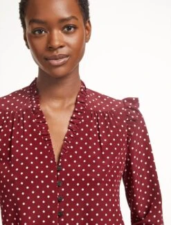 Stella Silk Shirt - Lipstick White Polka Dot -Cheap Closet Curation Store SP23 S46 STELLA LIPSTICKWHITEPOLKADOT LS 0477