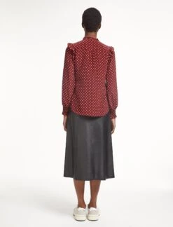 Stella Silk Shirt - Lipstick White Polka Dot -Cheap Closet Curation Store SP23 S46 STELLA LIPSTICKWHITEPOLKADOT LS 0481