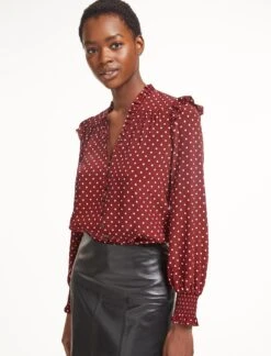Cheap Closet Curation Store 36 Stella Silk Shirt - Lipstick White Polka Dot
