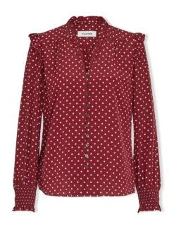 Stella Silk Shirt - Lipstick White Polka Dot -Cheap Closet Curation Store SP23 S46 STELLA LIPSTICK WHITEPOLKADOT CO