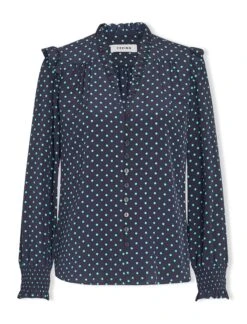 Stella Silk Shirt - Navy Turquoise Polka Dot -Cheap Closet Curation Store SP23 S46 STELLA NAVY TURQUOISEPOLKADOT CO