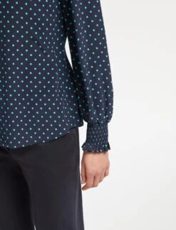 Stella Silk Shirt - Navy Turquoise Polka Dot -Cheap Closet Curation Store SP23 S46 STELLA NAVY TURQUOISE POLKA DOT LS 16199