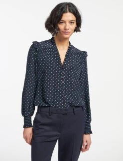 Cheap Closet Curation Store 30 Stella Silk Shirt - Navy Turquoise Polka Dot