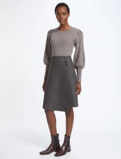 Audrey Wool A Line Skirt - Charcoal Navy Black Check -Cheap Closet Curation Store SP23 SK154 AUDREY CHARCOAL NAVY BLACK CHECK LS 1724