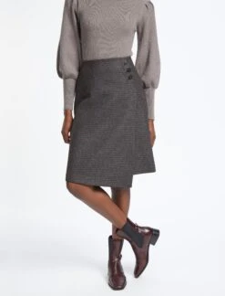 Audrey Wool A Line Skirt - Charcoal Navy Black Check -Cheap Closet Curation Store SP23 SK154 AUDREY CHARCOAL NAVY BLACK CHECK LS 1733