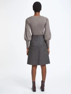 Audrey Wool A Line Skirt - Charcoal Navy Black Check -Cheap Closet Curation Store SP23 SK154 AUDREY CHARCOAL NAVY BLACK CHECK LS 1748