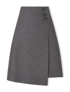 Audrey Wool A Line Skirt - Charcoal Navy Black Check -Cheap Closet Curation Store SP23 SK154 CHARCOALNAVYBLACKCHECK CO