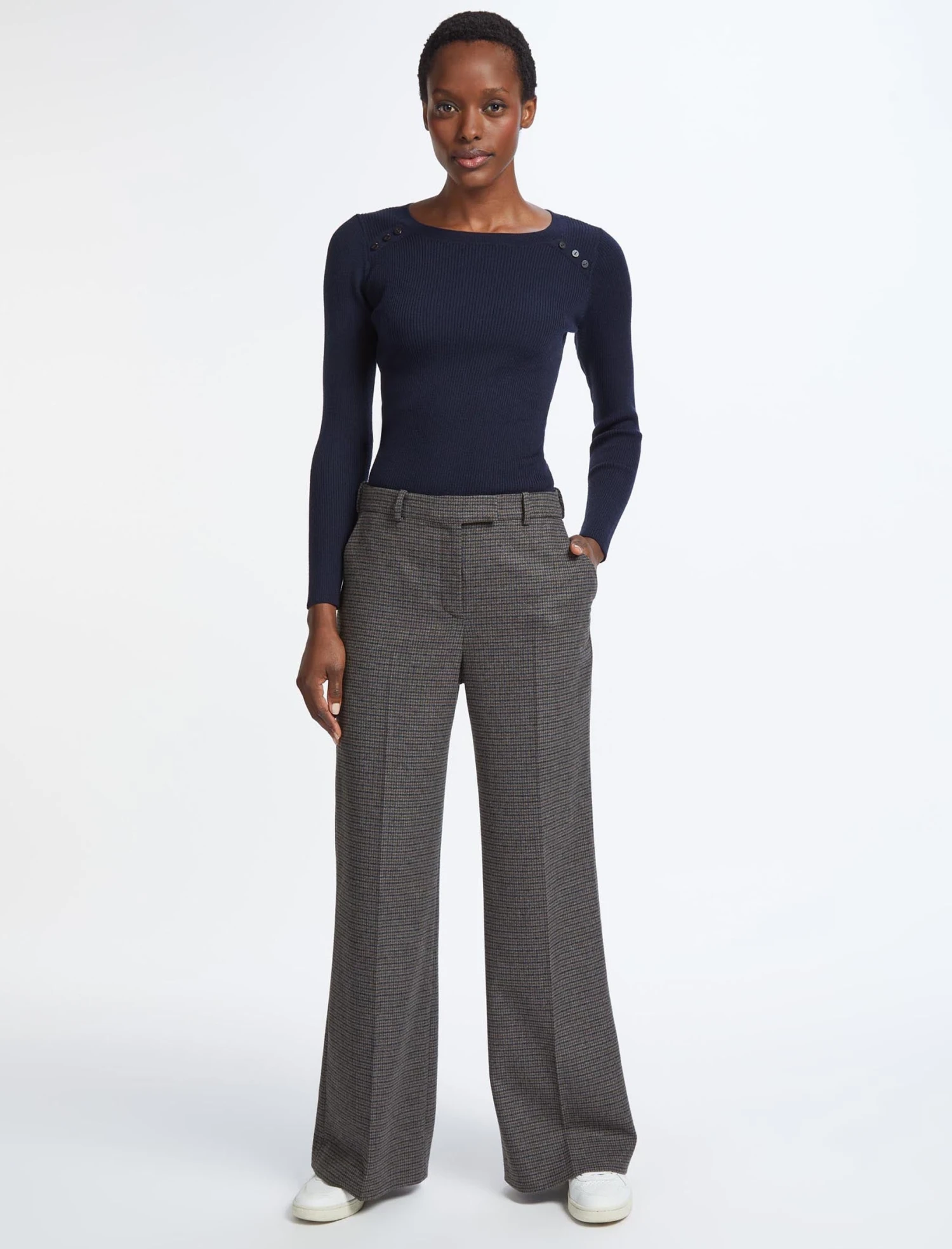 Terence Wool Wide Leg Trouser - Charcoal Navy Black Check 3 Terence Wool Wide Leg Trouser - Charcoal Navy Black Check