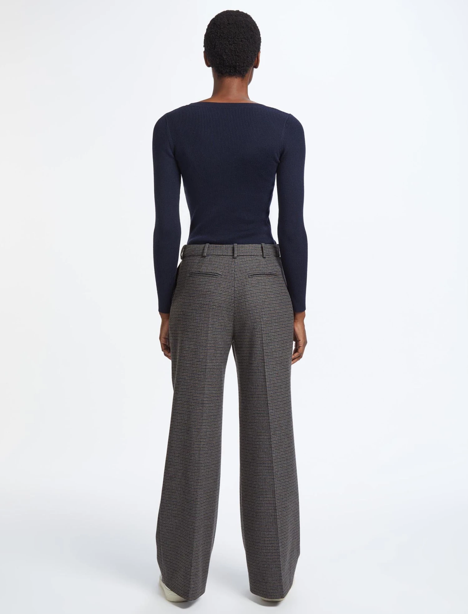 Terence Wool Wide Leg Trouser - Charcoal Navy Black Check 6 Terence Wool Wide Leg Trouser - Charcoal Navy Black Check - Image 4