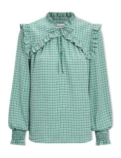 Bay Blouse - Ecru Green Houndstooth Print -Cheap Closet Curation Store SP24 B155 BAY ECRUGREENHOUNDSTOOTHPRINT LS