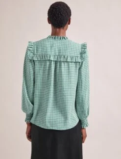Bay Blouse - Ecru Green Houndstooth Print -Cheap Closet Curation Store SP24 B155 BAY ECRUGREENHOUNDSTOOTHPRINT LS 1059