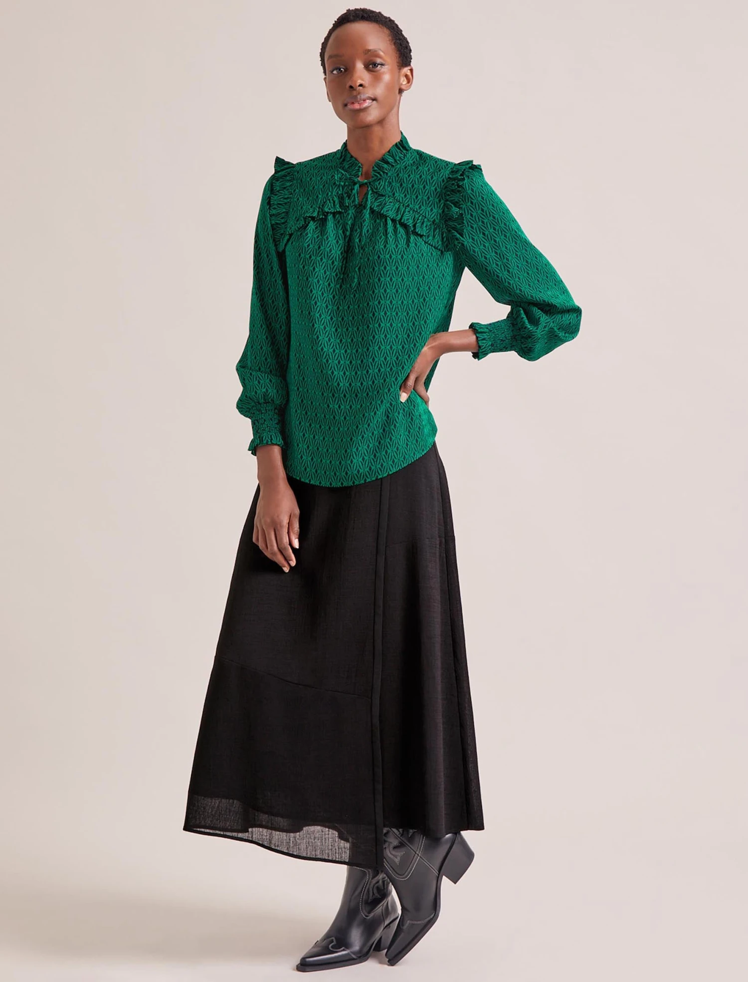 Bay Blouse - Green Black Trellis Print 5 Bay Blouse - Green Black Trellis Print - Image 3