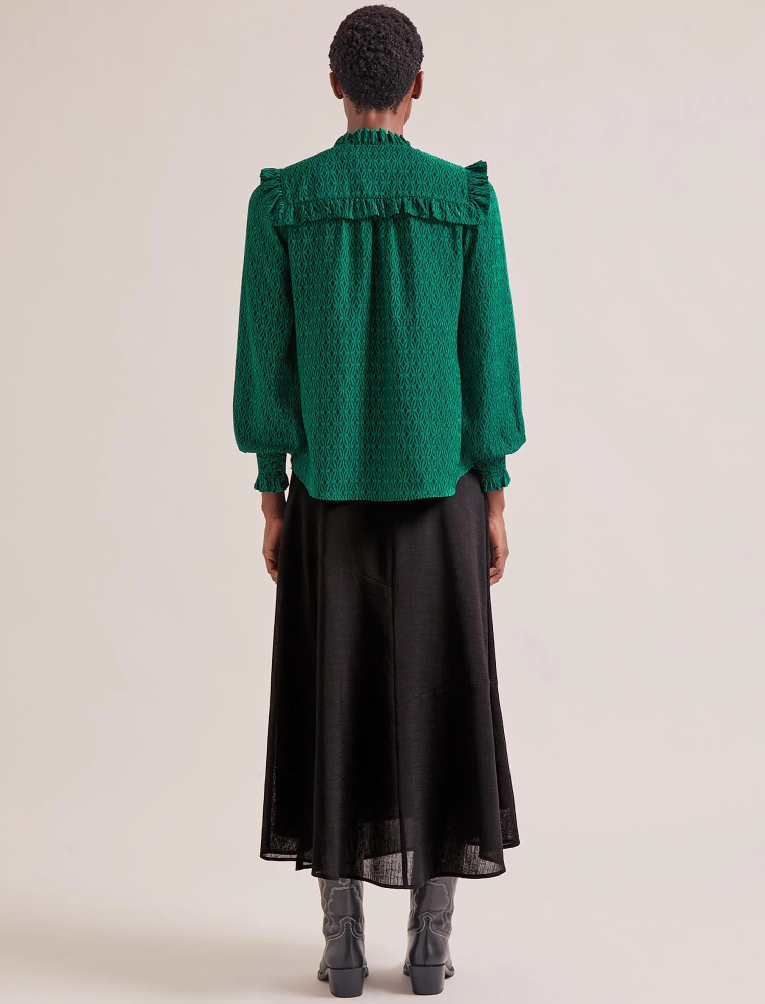 Bay Blouse - Green Black Trellis Print 9 Bay Blouse - Green Black Trellis Print - Image 7