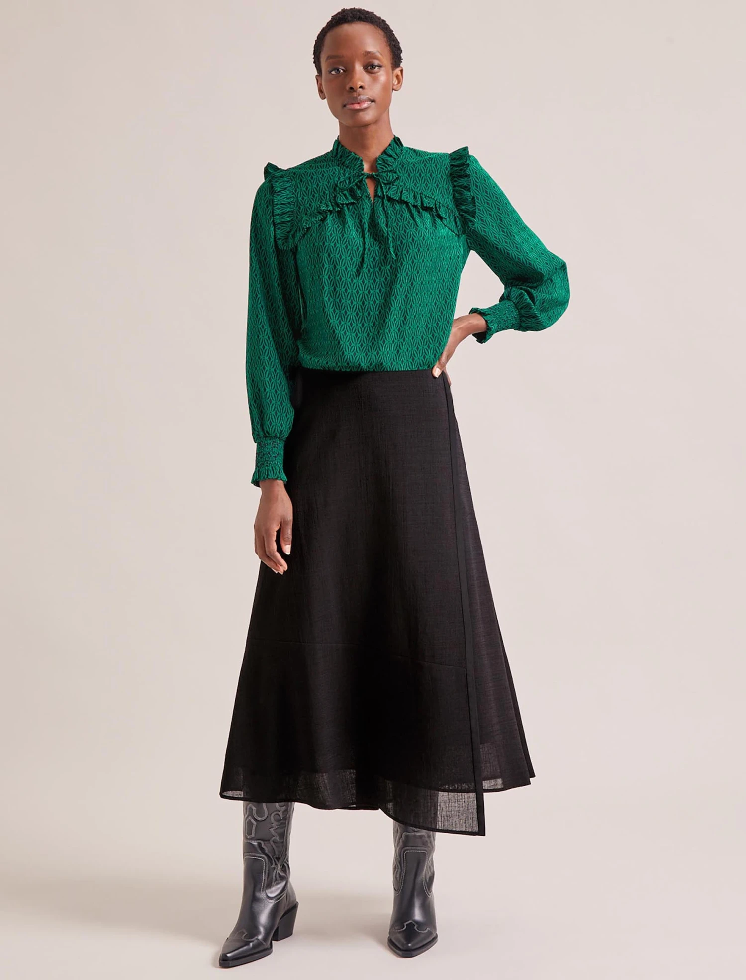 Bay Blouse - Green Black Trellis Print 8 Bay Blouse - Green Black Trellis Print - Image 6