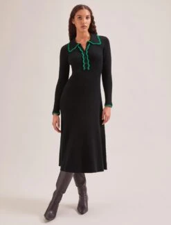 Josie Wool Knit Dress - Black Emerald Green -Cheap Closet Curation Store SP24 D575 JOSIE BLACKEMERALDGREEN LS 251