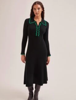 Josie Wool Knit Dress - Black Emerald Green -Cheap Closet Curation Store SP24 D575 JOSIE BLACKEMERALDGREEN LS 261