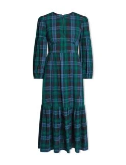 Daphne Organic Cotton Seersucker Maxi Dress - Navy Green 14 Daphne Organic Cotton Seersucker Maxi Dress - Navy Green -Cheap Closet Curation Store SP24 D606 DAPHNE NAVYGREEN LS