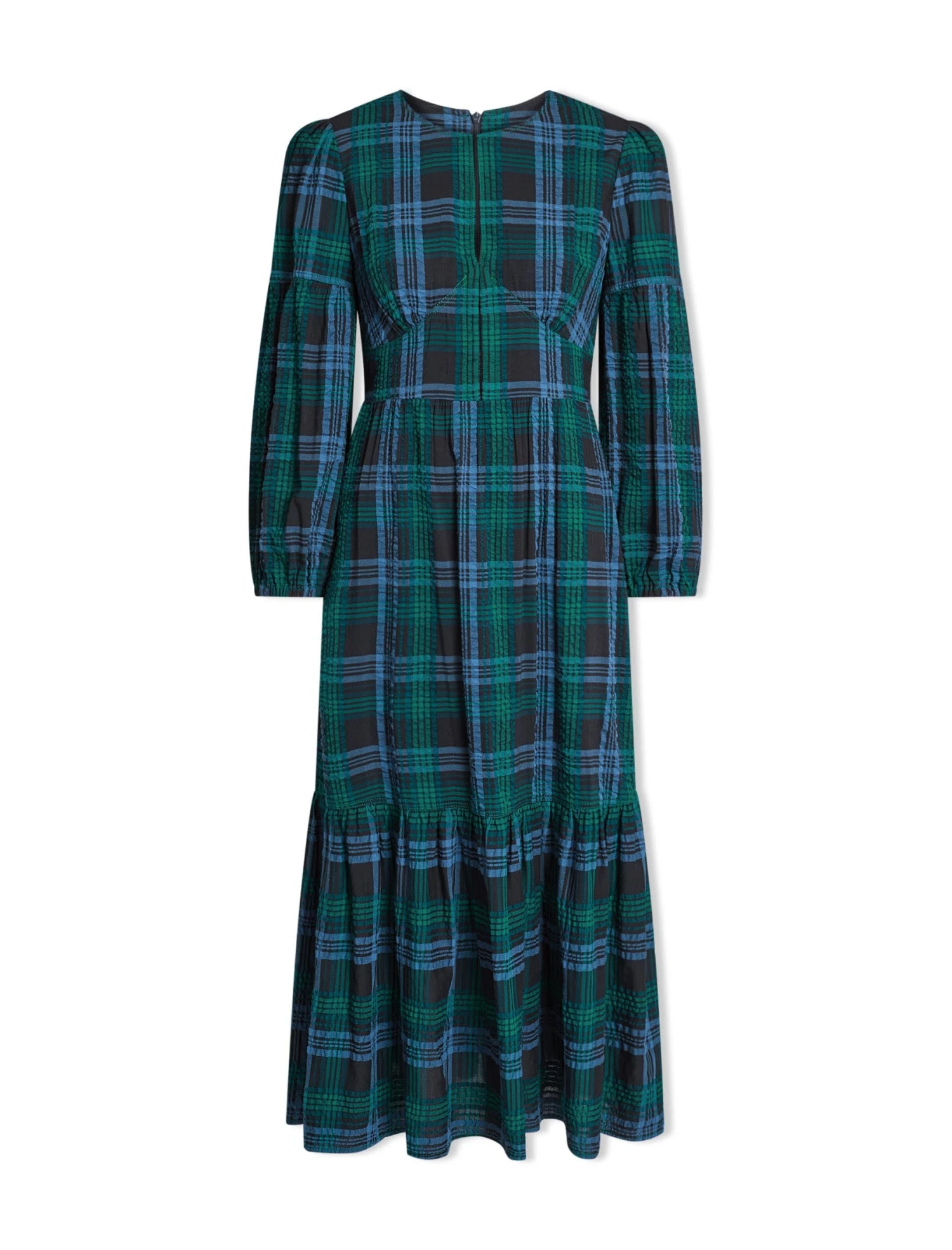 Daphne Organic Cotton Seersucker Maxi Dress - Navy Green 8 Daphne Organic Cotton Seersucker Maxi Dress - Navy Green - Image 7