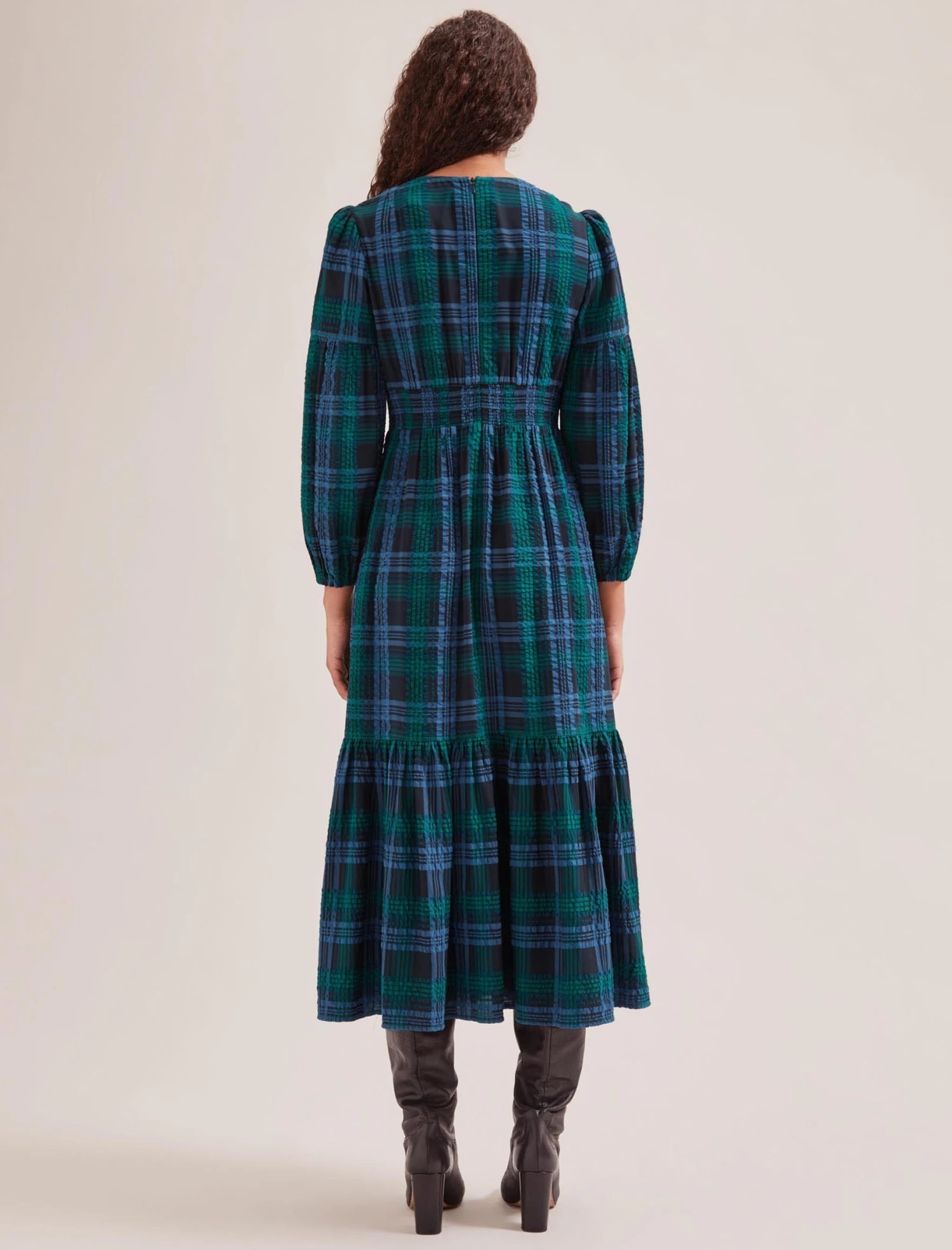 Daphne Organic Cotton Seersucker Maxi Dress - Navy Green 7 Daphne Organic Cotton Seersucker Maxi Dress - Navy Green - Image 6