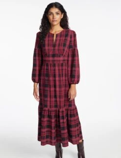 Daphne Organic Cotton Seersucker Maxi Dress - Red Black 14 Daphne Organic Cotton Seersucker Maxi Dress - Red Black -Cheap Closet Curation Store SP24 D606 DAPHNE RED BLACK LS 1021