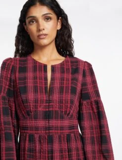 Daphne Organic Cotton Seersucker Maxi Dress - Red Black 12 Daphne Organic Cotton Seersucker Maxi Dress - Red Black -Cheap Closet Curation Store SP24 D606 DAPHNE RED BLACK LS 1035