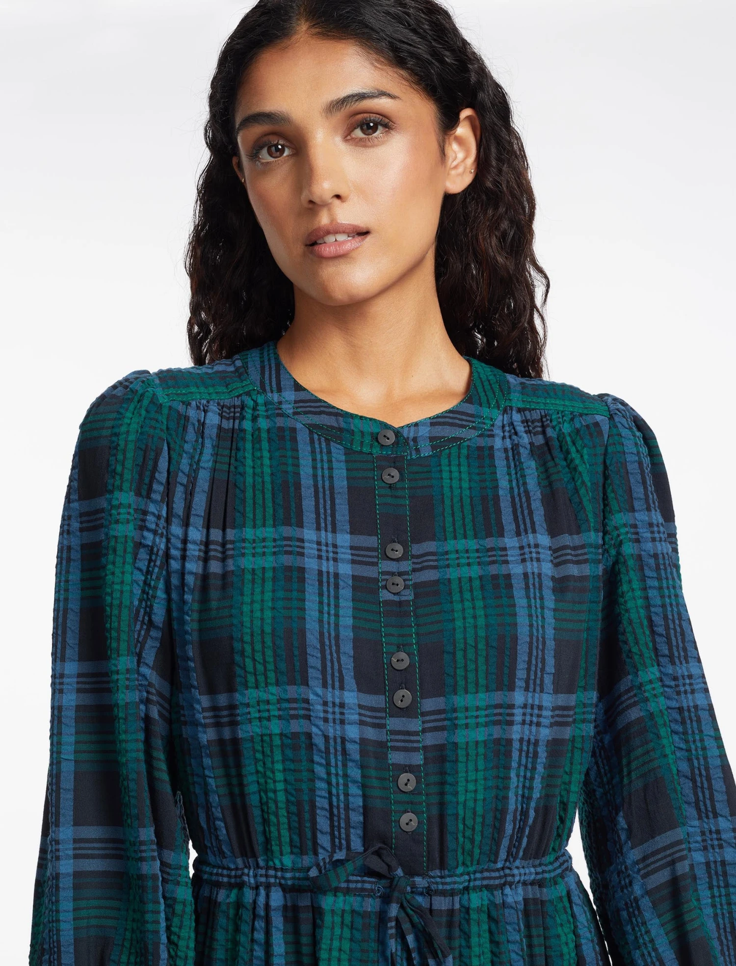 Alice Organic Cotton Seersucker Maxi Dress - Navy Green 4 Alice Organic Cotton Seersucker Maxi Dress - Navy Green - Image 2