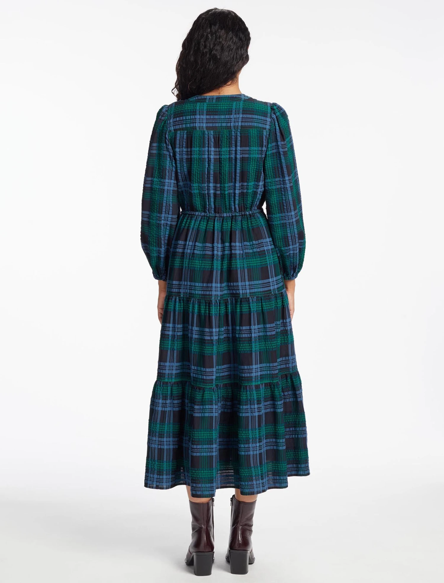 Alice Organic Cotton Seersucker Maxi Dress - Navy Green 8 Alice Organic Cotton Seersucker Maxi Dress - Navy Green - Image 6