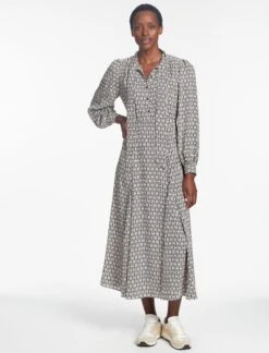 Elspeth Maxi Dress - Ecru Black Trellis Print -Cheap Closet Curation Store SP24 D610 ELPETH ECRU BLACK TRELLIS PRINT LS 240