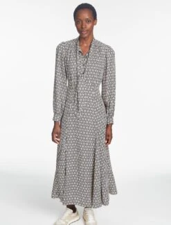 Elspeth Maxi Dress - Ecru Black Trellis Print -Cheap Closet Curation Store SP24 D610 ELPETH ECRU BLACK TRELLIS PRINT LS 253