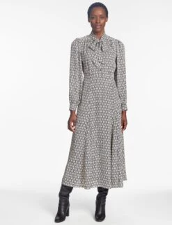 Elspeth Maxi Dress - Ecru Black Trellis Print -Cheap Closet Curation Store SP24 D610 ELPETH ECRU BLACK TRELLIS PRINT LS 298