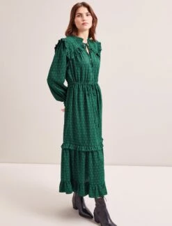 Loretta Maxi Dress - Green Black Trellis Print