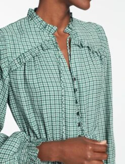 Loretta Maxi Dress - Ecru Green Houndstooth Print -Cheap Closet Curation Store SP24 D616 LORETTA GREEN BLACK TRELLIS PRINT LS 865