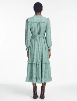 Loretta Maxi Dress - Ecru Green Houndstooth Print -Cheap Closet Curation Store SP24 D616 LORETTA GREEN BLACK TRELLIS PRINT LS 879