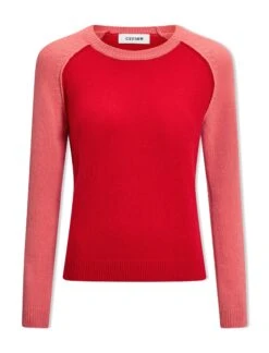 Drew Cashmere Jumper - Red Pink Colourblock -Cheap Closet Curation Store SP24 K172 DREW REDPINKCOLOURBLOCK LS