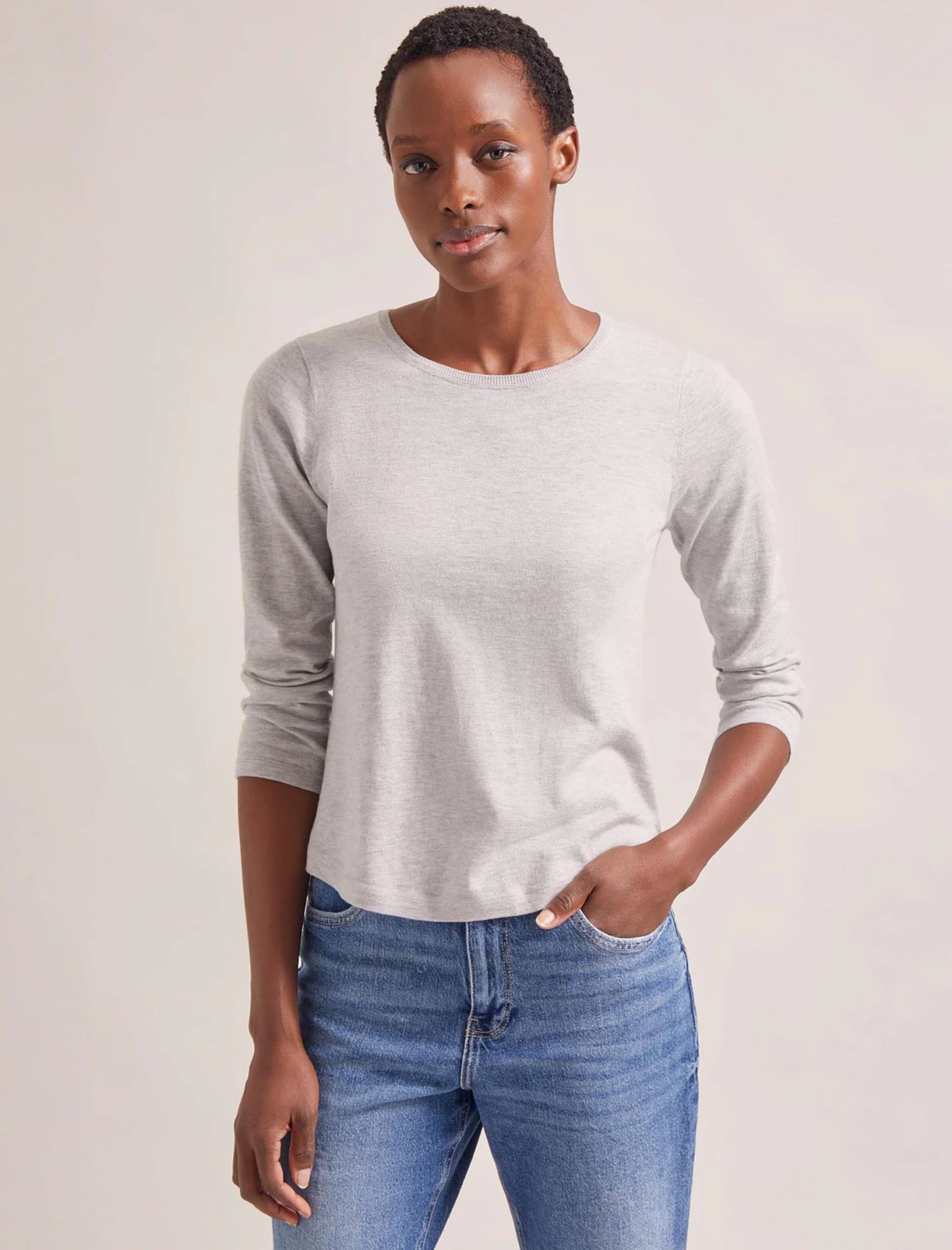 Maia Cotton Silk Blend T-Shirt - Pale Grey Melange 3 Maia Cotton Silk Blend T-Shirt - Pale Grey Melange