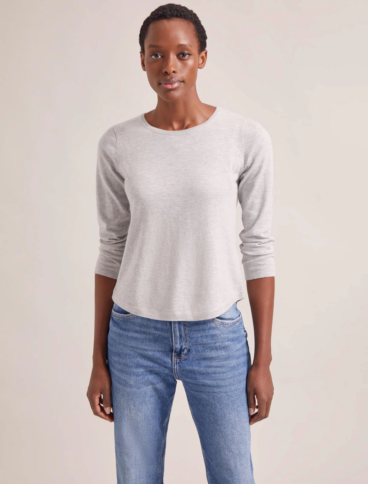 Maia Cotton Silk Blend T-Shirt - Pale Grey Melange 5 Maia Cotton Silk Blend T-Shirt - Pale Grey Melange - Image 3