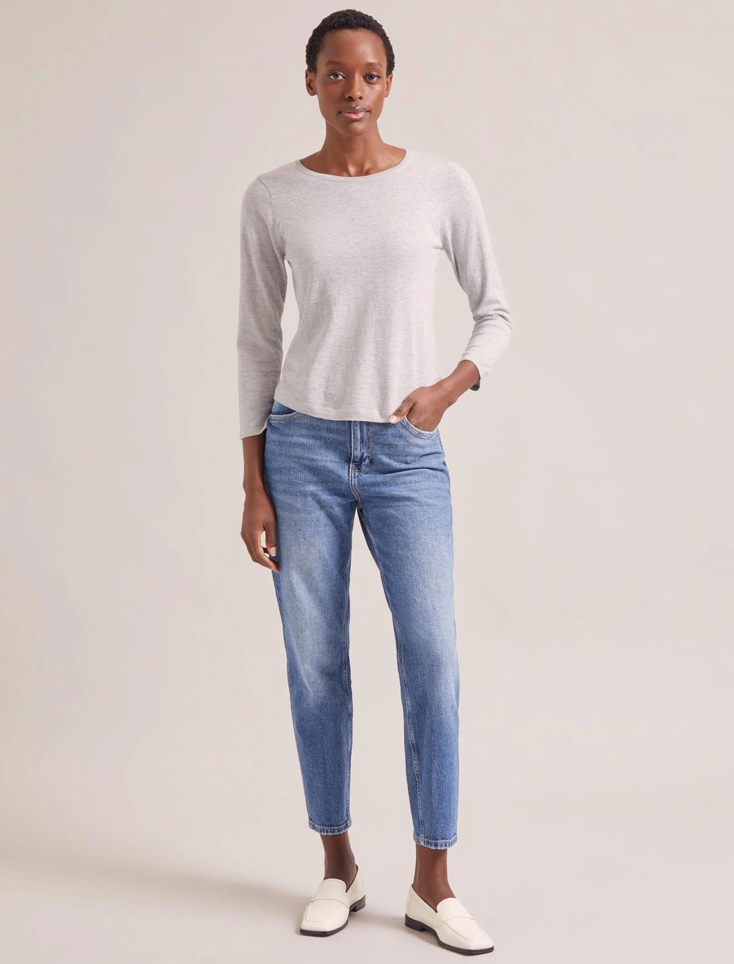 Maia Cotton Silk Blend T-Shirt - Pale Grey Melange 6 Maia Cotton Silk Blend T-Shirt - Pale Grey Melange - Image 4