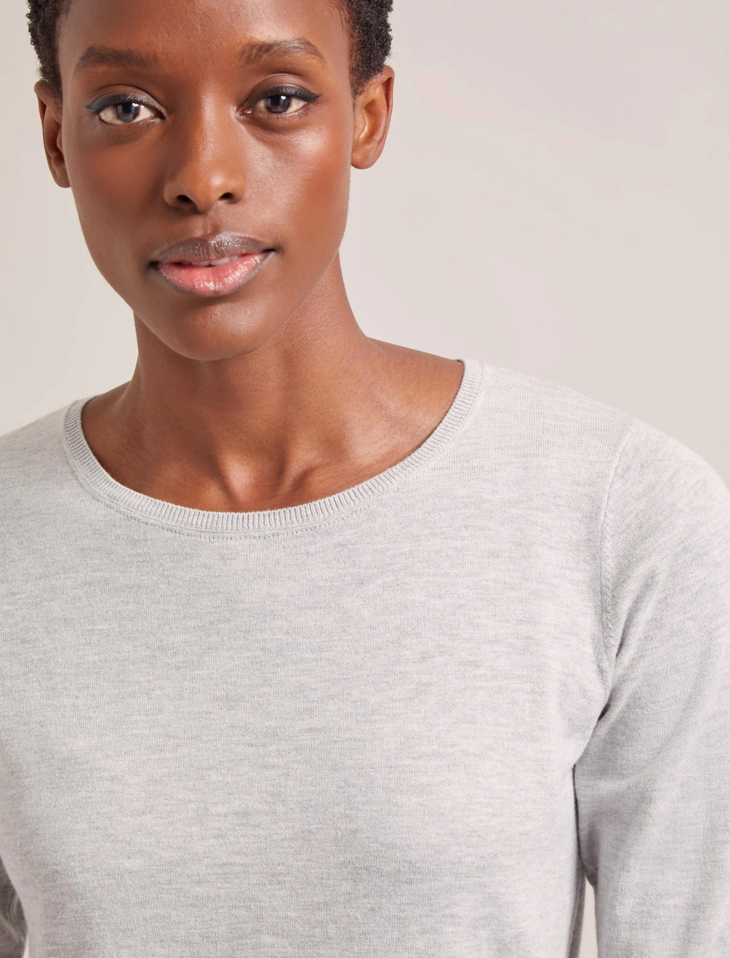 Maia Cotton Silk Blend T-Shirt - Pale Grey Melange 4 Maia Cotton Silk Blend T-Shirt - Pale Grey Melange - Image 2