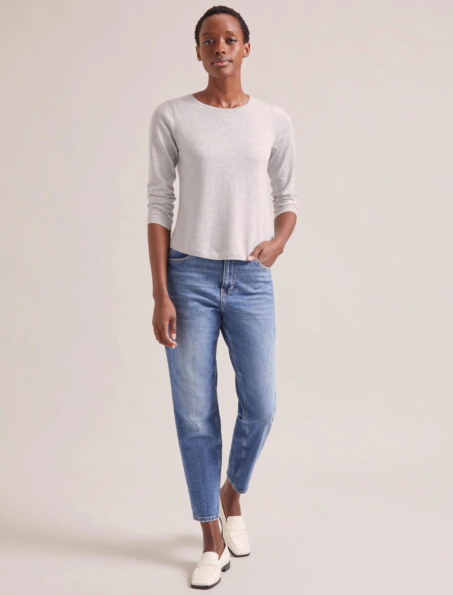 Maia Cotton Silk Blend T-Shirt - Pale Grey Melange 7 Maia Cotton Silk Blend T-Shirt - Pale Grey Melange - Image 5