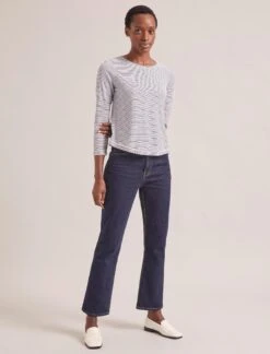 Maia Cotton Silk Blend T-Shirt - White Navy Stripe -Cheap Closet Curation Store SP24 K174 MAIA WHITENAVYSTRIPE LS 1988