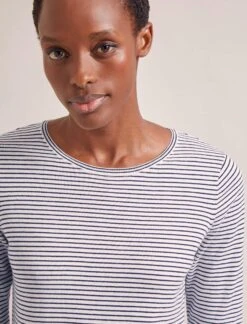 Maia Cotton Silk Blend T-Shirt - White Navy Stripe -Cheap Closet Curation Store SP24 K174 MAIA WHITENAVYSTRIPE LS 2004