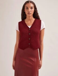 Wesley Cashmere Blend V Neck Waistcoat - Dark Red -Cheap Closet Curation Store SP24 K82 WESLEY DARKRED LS 1721