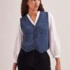 Wesley Cashmere Blend V Neck Waistcoat - Denim Blue -Cheap Closet Curation Store SP24 K82 WESLEY DENIMBLUE LS 1518